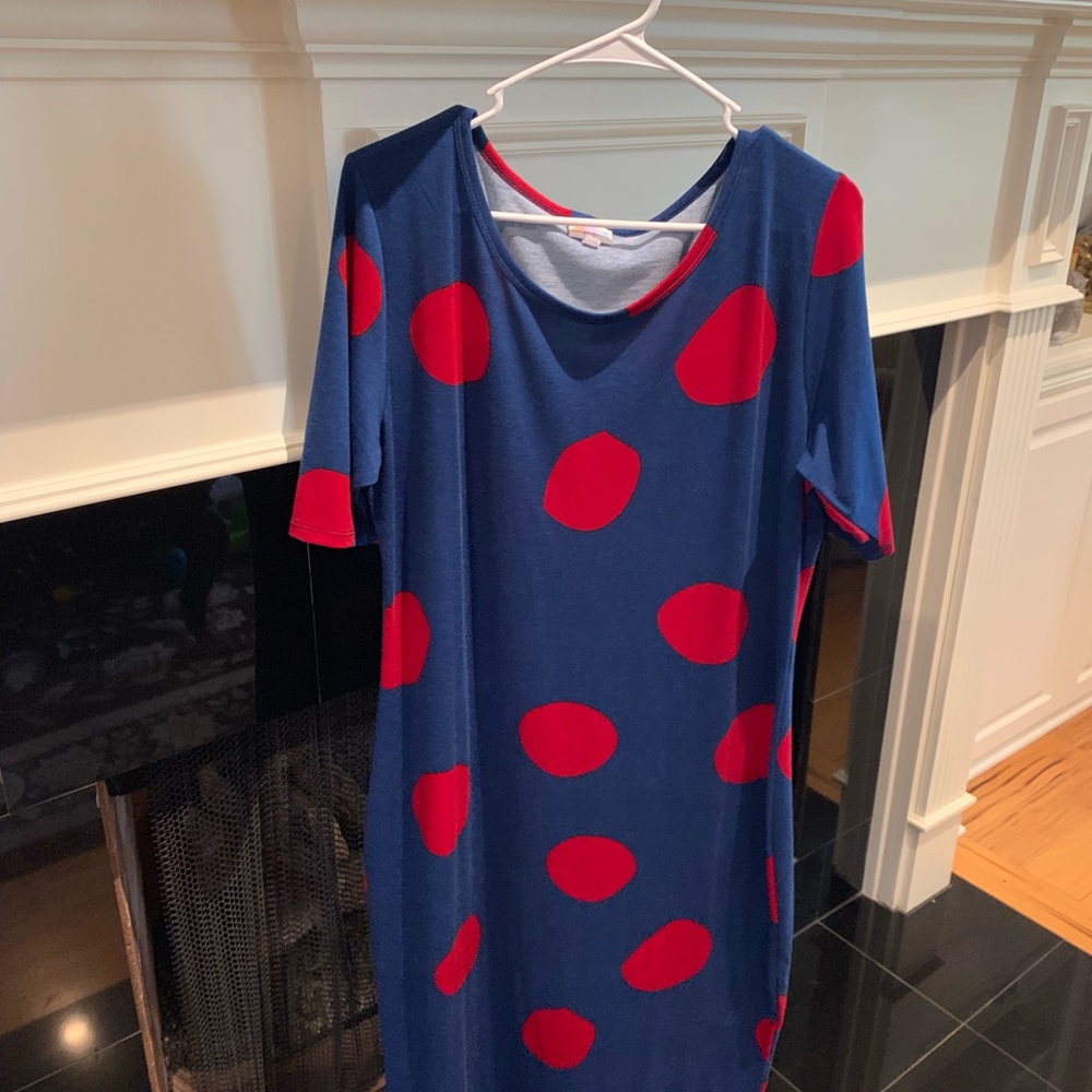 Lularoe 2XL Julia dress.NWOT.Navy w/red polka dots
